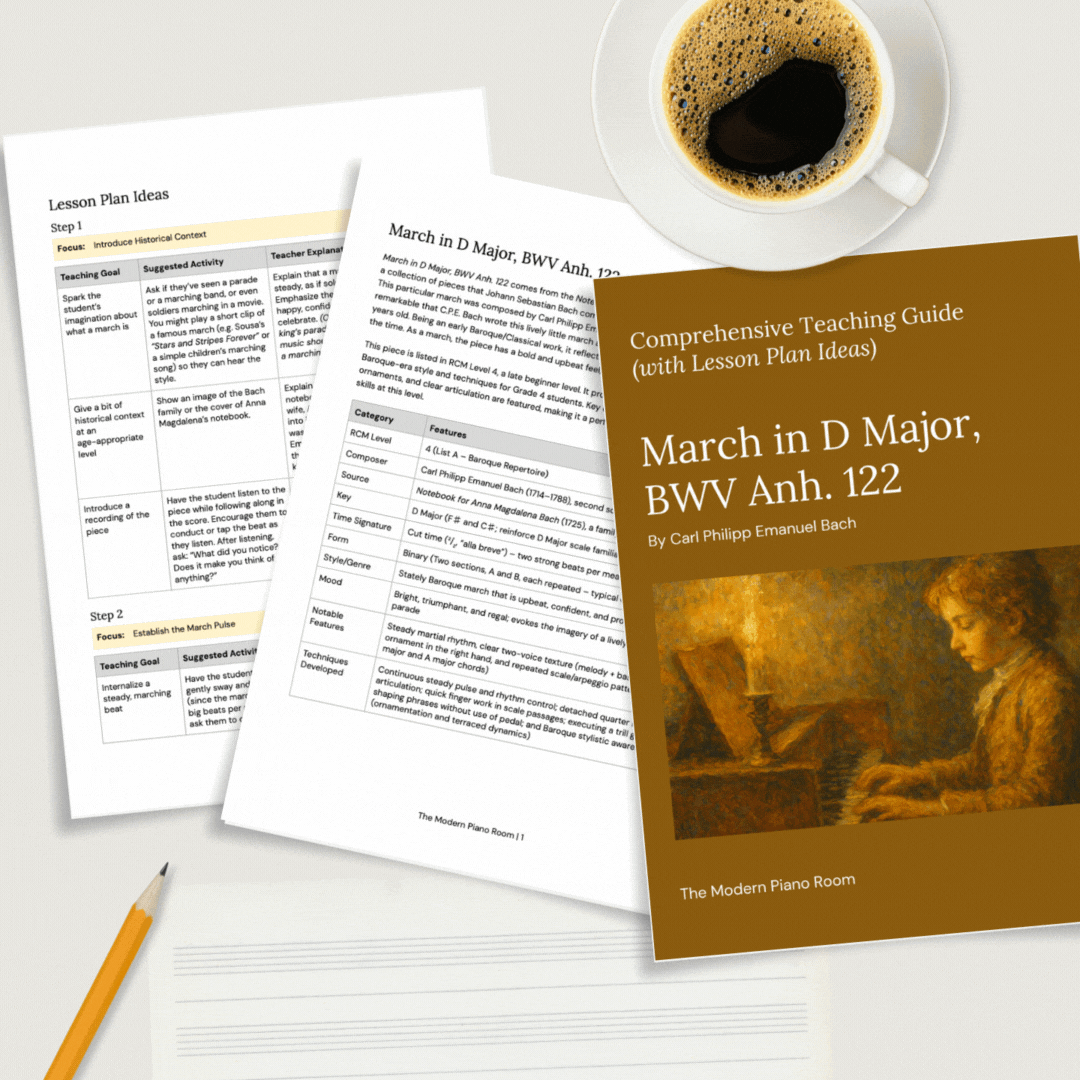 March in D Major, BWV Anh. 122 by C.P.E. Bach - Comprehensive Teaching Guide (RCM Level 4, List A)